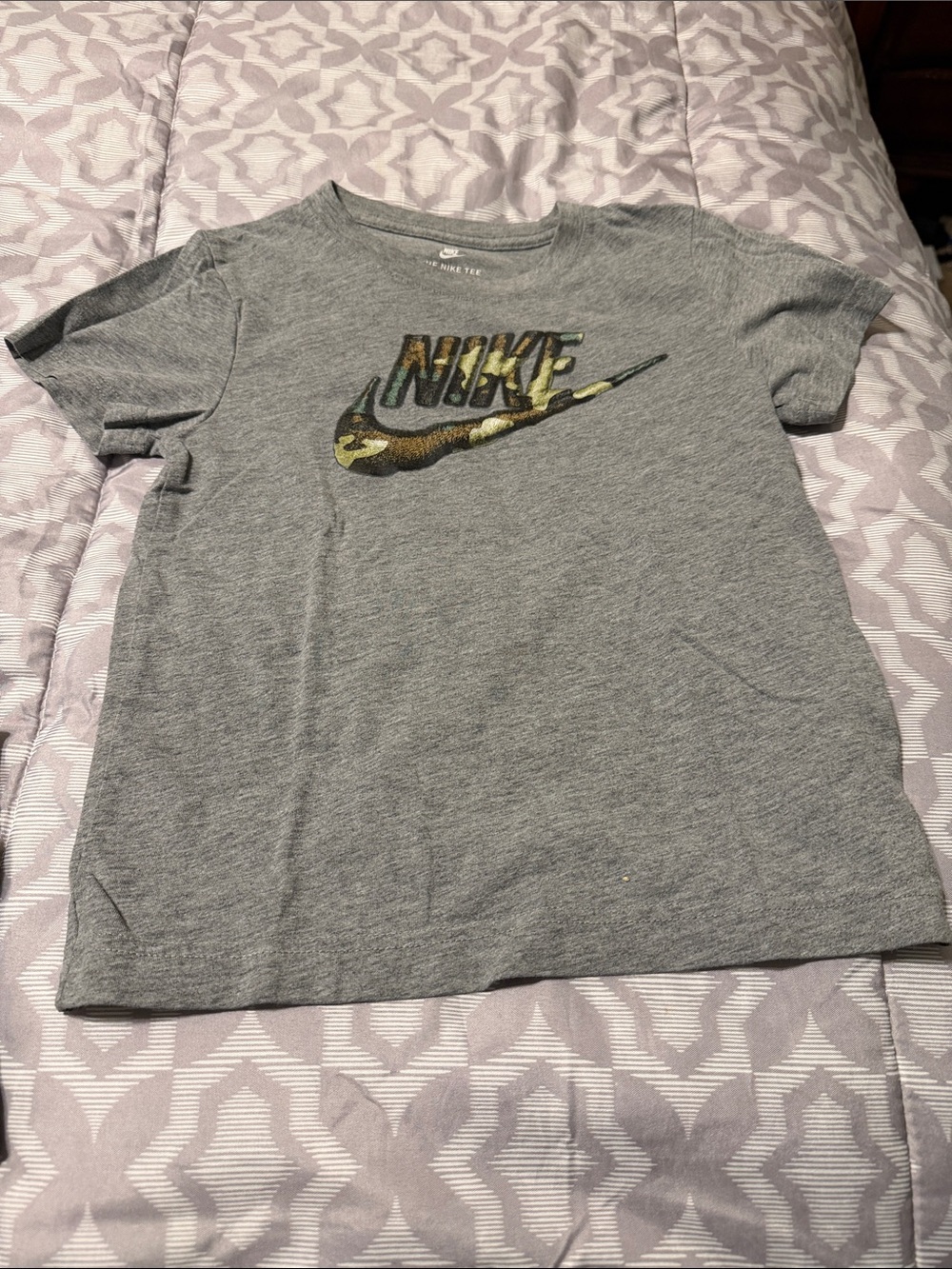 Nike Gray Tee with Camo Swoosh